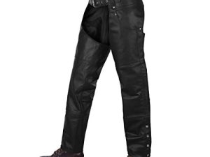 Alpha Cycle Vintage Cowboy Chaps - بنطلون جلدي لركوب الدراجات النارية للرجال والنساء - بنطلون رجالي للدراجات النارية - سروال دراجة نارية واقية وقابل للتعديل - الخصر 42 بوصة - أسود