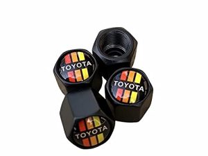 غطاء غبار Tactilian Retro Toyota Valve Stem - أحمر برتقالي وأصفر Yota ألومنيوم مع حلقة مطاطية لإطار عجلة غطاء غبار يناسب السيارات والشاحنات والدراجات والدراجات النارية والدراجات - (4 عبوات) (تويوتا ريترو)