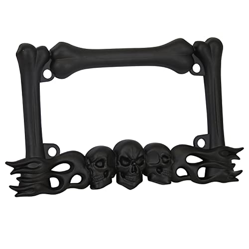 TC Sportline LPF260-BK 3D الجمجمة اللهب والعظام نمط الزنك معدن ماتي الأسود الانتهاء من إطار لوحة ترخيص دراجة نارية TC Sportline LPF260-BK 3D الجمجمة اللهب والعظام نمط الزنك معدن ماتي الأسود الانتهاء من إطار لوحة ترخيص دراجة نارية