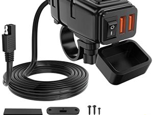 Nilight شاحن دراجة نارية مع 12V الفولتميتر مستقل على إيقاف التبديل SAE USB مهايئ 10A فيوز مقاوم للماء 6.8A Dual QC3.0 سريع شحن الهاتف اللوحي لمقود 7/8 بوصة ATV ، ضمان لمدة عامين