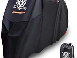 غطاء دراجة نارية XYZCTEM - حقيبة تخزين خارجية مقاومة للماء ، مصنوعة من مواد شديدة التحمل تناسب حتى 87 بوصة ، متوافق مع Harley Davison وجميع المحركات (أسود وثقوب قفل وحزام احترافي مقاوم للرياح)