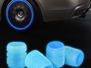 VARGTR 4 قطع أغطية جذعية لصمام الإطارات ، أغطية جذعية لصمام الإطارات الخفيفة ، أغطية ضغط إطار سيارة فلورية عالمية تتوهج في الليل ، مناسبة لمعظم السيارات والدراجات النارية وسيارات الدفع الرباعي والشاحنات (أزرق)