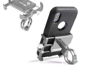 جراب سميك بتصميم GUB للدراجة والدراجات النارية وحامل المقود قابل للتعديل متوافق مع iPhone XR Xs 7s 8 Plus ، متوافق مع SamsungS7 / S6 / Note5 / 4 ، أي هواتف محمولة مع هاتف سميك (فضي)