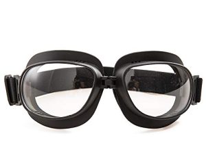 Evomosa Motorcycle Goggles Vintage Pilot Goggles Retro Motocross Goggle نظارات رياضية خارجية لنصف خوذة (إطار أسود عدسة شفافة)