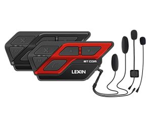 LEXIN 2 قطعة ET-COM V5.0 سماعة رأس بخاصية البلوتوث للدراجات النارية ، وأنظمة اتصالات خوذة مع إلغاء الضوضاء DSP / CVC ، 1200 متر رايدر إلى رايدر إنتركوم مع راديو FM ل ATV / Snowmobile