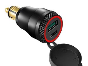 Cllena DIN Hella Plug to Quick Charge 3.0 USB Charger & Type C Power Delivery Adapter for BMW Motorcycle (أحمر)