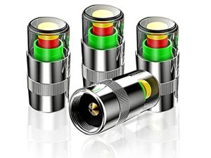 Ajxn 4 قطع أغطية جذعية لصمام إطار السيارة ، مراقبة ضغط الإطارات 3 ألوان مراقبة تنبيه العين صمام الجذعية قبعات مؤشر الاستشعار للسيارات والدراجات النارية والدراجات وملحقات السيارة