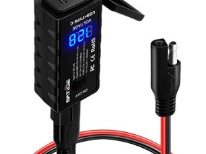 شاحن USB للدراجات النارية من BATIGE SAE إلى محول USB من النوع C وشحن سريع USB 3.0 مع مقياس الفولتميتر ومفتاح تشغيل / إيقاف وكابل تمديد 3.6FT SAE مقاوم للماء 3 خيارات تثبيت لكاميرا الهاتف الذكي GPS