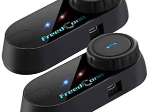 FreedConn TCOM-VB Motorcycle Helmet Bluetooth Intercom Headset Communication Systems Kit ، لـ 2 أو 3 راكبين ، راديو FM / هاتف محمول / MP3 / GPS Connective / Range 800m / Handsfree (2 Pack)