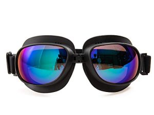 Evomosa Motorcycle Goggles Vintage Pilot Goggles Retro Motocross Goggle نظارات رياضية خارجية لنصف خوذة (إطار أسود وعدسة زرقاء)
