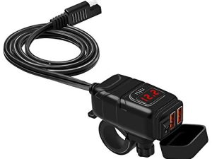 شاحن هاتف Vemote للدراجات النارية USB ، مقاوم للماء 6.8A منفذ مزدوج QC3.0 شحن سريع ، فصل سريع لمحول SAE USB ، مع مفتاح تشغيل / إيقاف الفولتميتر وصمام للهاتف ، الكمبيوتر اللوحي. (7/8 بوصة المقود ، أحمر)