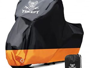 غطاء الشمس للدراجات النارية من Tokept باللونين الأسود والبرتقالي المقاوم للماء (XXXL) .116 بوصة لكاواساكي ياماها سوزوكي هارلي ديفيدسون (XXXL)
