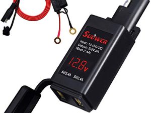 شاحن USB للدراجات النارية Suuwer ، شاحن هاتف للدراجات النارية ، محول SAE إلى USB ، مع مفتاح تشغيل / إيقاف ومقياس الفولتميتر (5V 4.8A)