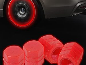 VARGTR 4 قطع أغطية جذعية لصمام الإطارات ، أغطية جذعية لصمام الإطار الخفيف من Noctilucent ، أغطية ضغط إطار سيارة فلورية عالمية تتوهج في الليل ، مناسبة لمعظم السيارات والدراجات النارية وسيارات الدفع الرباعي والشاحنات (أحمر)