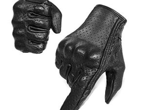 قفازات دراجة نارية كاملة الأصابع من جلد الماعز تعمل باللمس للرجال / النساء S ، M ، L ، XL ، XXL (مثقبة ، XXL)