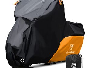 غطاء CoukouCover 210D أسود برتقالي للدراجة النارية ، حماية خارجية مقاومة للماء طوال الموسم ، متين لـ Yamaha Suzuki Kawasaki Harley Davidson (M 86 ")