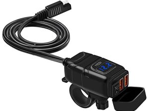 Vemote شاحن الهاتف للدراجات النارية USB ، مقاوم للماء 6.8A منفذ مزدوج QC3.0 شحن سريع ، فصل سريع لمحول SAE USB ، الفولتميتر ، مفتاح تشغيل / إيقاف وفتيل للهاتف ، الكمبيوتر اللوحي. (7/8 بوصة المقود ، أزرق)