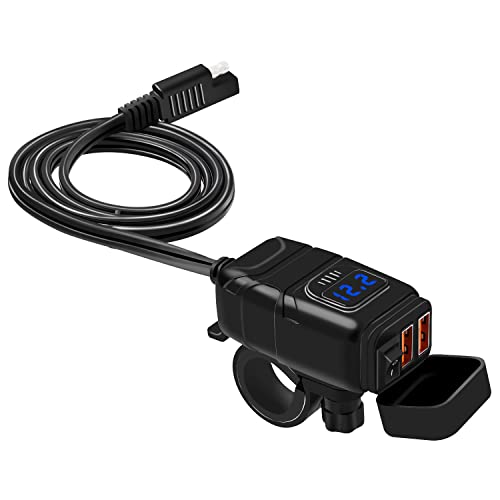 Vemote شاحن الهاتف للدراجات النارية USB ، مقاوم للماء 6.8A منفذ مزدوج QC3.0 شحن سريع ، فصل سريع لمحول SAE USB ، الفولتميتر ، مفتاح تشغيل / إيقاف وفتيل للهاتف ، الكمبيوتر اللوحي. (7/8 بوصة المقود ، أزرق) Vemote شاحن الهاتف للدراجات النارية USB ، مقاوم للماء 6.8A منفذ مزدوج QC3.0 شحن سريع ، فصل سريع لمحول SAE USB ، الفولتميتر ، مفتاح تشغيل / إيقاف وفتيل للهاتف ، الكمبيوتر اللوحي. (7/8 بوصة المقود ، أزرق)