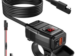 شاحن الهاتف للدراجات النارية Extractme ، 6.4A مزدوج USB من النوع C PD وشحن سريع 3.0 USB للدراجات النارية مع مقياس الفولتميتر ومفتاح تشغيل / إيقاف ، ملحقات دراجة نارية مقاومة للماء للهاتف ، الجهاز اللوحي ، نظام تحديد المواقع ، إلخ