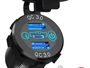 مقبس شاحن سيارة 12 فولت USB C - مخرج USB 12 فولت معدن ألمنيوم 20 وات PD Type-C و 18 W QC3.0 متعدد منافذ USB للسيارة مع مفتاح لمس مخرج سيارة مقاوم للماء لقارب السيارة البحرية RV عربة الجولف للدراجات النارية