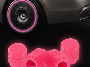 VARGTR 4 قطع أغطية جذعية لصمام الإطارات ، أغطية جذعية لصمام الإطار الخفيف من Noctilucent ، أغطية ضغط إطار سيارة فلورية عالمية تتوهج في الليل ، مناسبة لمعظم السيارات والدراجات النارية وسيارات الدفع الرباعي والشاحنات (وردي)