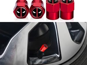 Fit Deadpool Valve Stem Caps غطاء جذع إطار عالمي 4 قطع من أغطية إطارات السيارات ، سيارات الدفع الرباعي ، الدراجة ، الشاحنات والدراجات النارية يناسب جميع موديلات السيارات ديدبول اكسسوارات السيارات (أحمر)