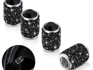 أغطية صمام جذعي للإطارات Bling ، أغطية إطارات كريستالية من حجر الراين اللامع أغطية صمام إطار السيارة العالمية ضد الغبار لشاحنة دراجة نارية SUV للسيارة (أسود)