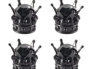 غطاء صمام إطار تاج السيارة من SINGARO ، أغطية جذعية لصمام التاج المطلي بالكروم والكريستال اللامع ، تنطبق على السيارات والشاحنات والدراجات والدراجات النارية ، ملحقات السيارة الخارجية (4 قطع أسود)