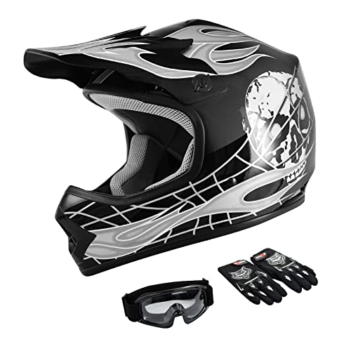 TCT-MOTORPARTS DOT Motocross Helmet + Goggles + Gloves Youth Kids Black Skull Dirt Bike Helmet ATV Off-Road Child Gloves Helmet Goggles (Small) TCT-MOTORPARTS DOT Motocross Helmet + Goggles + Gloves Youth Kids Black Skull Dirt Bike Helmet ATV Off-Road Child Gloves Helmet Goggles (Small)