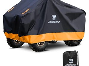 غطاء CoukouCover 300D أسود برتقالي مقاوم للماء غطاء ATV ، غطاء حماية ATV للدراجات الرباعية في جميع الأحوال الجوية في الهواء الطلق ATV ATC رباعي الدراجات (XL 82 بوصة)
