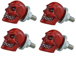 مثبتات لوحة ترخيص Abfer Skull مسامير إطار لوحة ترخيص السيارة 4 قطع مجموعة براغي مضادة للسرقة مناسبة لمعظم المركبات والدراجات النارية والشاحنات (أحمر)