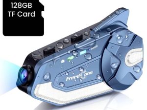 FreedConn Helmet Bluetooth Headset with 2K Camera ، R1 Pro Motorcycle Camera with Music Sharing G-Sensor ، 8-Way 1500M Motorcycle Headset Bluetooth Headset with FM / 128G TF Card / 2 in 1 Mic / Bluetooth 5.0 / IP65