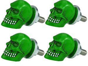 مثبتات لوحة ترخيص Abfer Skull مسامير إطار لوحة ترخيص السيارة 4 قطع مجموعة براغي مضادة للسرقة مناسبة لمعظم المركبات والدراجات النارية والشاحنات (أخضر)