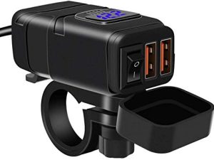 شاحن دراجة نارية SAE إلى USB مهايئ شاحن سيارة ، شاحن سريع مزدوج 3.0 USB ومقياس فولت 12 فولت مع مفتاح تشغيل / إيقاف مستقل للطاقة ومصهر 10 أمبير للهاتف ، GPS ، الجهاز اللوحي (مقياس الفولتميتر الأزرق)