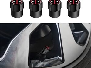 AVCITY Fit Deadpool Valve Stem Caps Universal Tire Stem Cover 4 قطع أغطية إطارات للسيارات ، سيارات الدفع الرباعي ، الدراجة ، الشاحنات والدراجات النارية تناسب جميع موديلات السيارات Deadpool Car Accessories (Black) ، A1