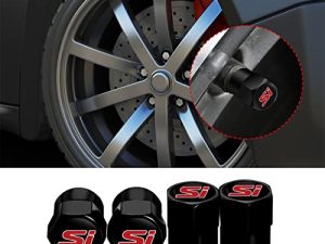 Fit Civic Si Valve Stem Caps 4PCS غطاء جذع الإطارات للسيارات ، سيارات الدفع الرباعي ، الدراجة ، الشاحنات والدراجات النارية لملحقات Civic Si (أسود FitSi)