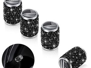 أغطية صمام جذعي للإطارات Bling ، أغطية إطارات كريستالية من حجر الراين اللامع أغطية صمام إطار السيارة العالمية ضد الغبار لشاحنة دراجة نارية SUV للسيارة (علم أسود)