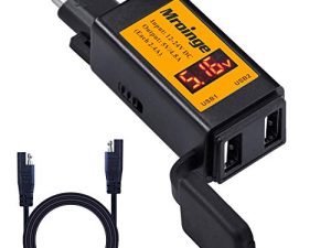 شاحن USB للدراجات النارية ، محول Mroinge 4.8A SAE إلى USB مع الفولتميتر ومقياس التيار الكهربائي ، قابس فصل سريع مع شاحن USB مزدوج مثالي لشحن الأجهزة الذكية ، مع مفتاح تشغيل / إيقاف وغطاء مقاوم للماء