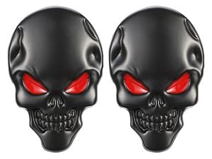 قطعتان من TOMALL Skeleton Skull Logo Devil Death Emblem Badge 3D Metal Decals Stickers Decoration for Cars Trucks Motorcycle Motorcycle Mobile Phone Computer Laptop Halloween Gift for Men Boy (Black Red)