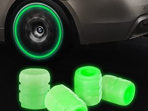 VARGTR 4 قطع أغطية جذعية لصمام الإطارات ، أغطية جذعية لصمام الإطار الخفيف من Noctilucent ، أغطية ضغط إطارات سيارة فلورية عالمية تتوهج في الليل ، مناسبة لمعظم السيارات والدراجات النارية وسيارات الدفع الرباعي والشاحنات (أخضر)