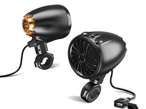 مكبرات صوت LEXIN LX-Q3 للدراجات النارية مزودة بتقنية البلوتوث ومقاومة للماء مع صوت ستيريو / باس ، وراديو للدراجات النارية مع ضوء للجو ، وأنظمة صوت عالية للمقود للدراجات النارية ، وراديو FM مدمج / موسيقى بلوتوث