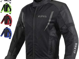 ALPHA CYCLE GEAR HI VIS MESH MOTORCYCLE JACKET FOR MENS RIDING BIKERS RACING DUAL SPORTS BIKE ARMORED PROTECTIVE ... (أسود ، كبير)