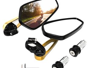 DREAMIZER Bar End Mirrors ، مرايا دراجات نارية عالمية سوداء للرؤية الخلفية لـ CB1000R CBR600R Z1000 Z400 Z650 Z900 DRZ SM GSXR SFV650 Brutale 910R - ذهبي