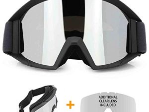 نظارات واقية للدراجات النارية ATV Dirt Bike Mx Glass للطرق الوعرة للرجال والنساء والكبار والأطفال مع استبدال عدسة شفافة مقاومة للرياح (أسود)