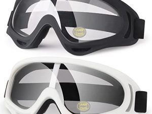 4-FQ Motorcycle Goggles Kids ، عبوتان من نظارات الدراجات الترابية ATV Motocross Goggles للتزلج على الطرق الوعرة ، نظارات السباق على الطرق الوعرة للأطفال ، نظارات Airsoft المضادة للغبار للرجال والنساء والشباب (أبيض + إطار أسود / عدسة شفافة)