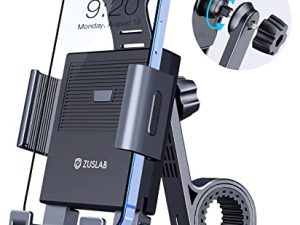 ZUSLAB حامل هاتف للدراجات النارية ، حامل هاتف للدراجة / MTB / سكوتر / جهاز المشي ، متوافق مع iPhone 14/13 Pro Max / 12/11 ، Galaxy S22 Ultra / A13 ، [مستقر للغاية وسهل التثبيت] مشبك مقود قابل للتعديل