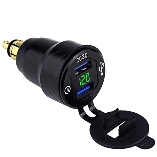 Cllena DIN Hella Plug to Dual Quick Charge 3.0 USB Charger Adapter with LED Voltmeter for BMW Motorcycle (Green) Cllena DIN Hella Plug to Dual Quick Charge 3.0 USB Charger Adapter with LED Voltmeter for BMW Motorcycle (Green)