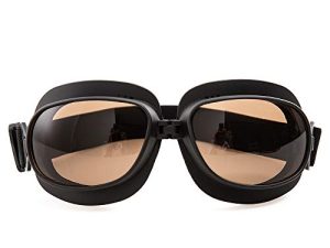 Evomosa Motorcycle Goggles Vintage Pilot Goggles Retro Motocross Goggle نظارات رياضية خارجية لنصف خوذة (إطار أسود وعدسة سوداء)