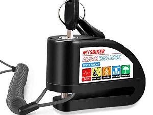 قفل فرامل القرص ، قفل قرص إنذار من Mysbiker 110dB مضاد للسرقة مقاوم للماء لقفل عجلة دراجة نارية سكوتر مع كابل تذكير بطول 2 متر 3 مفاتيح حقيبة حمل لدوار الفرامل حتى 6 ملم للدراجة النارية