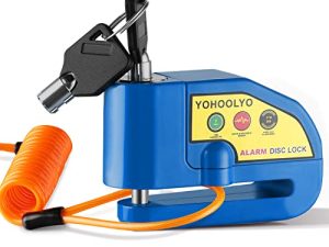 YOHOOLYO إنذار قرص قفل دراجة نارية قرص الفرامل قفل مضاد للسرقة مقاوم للماء 110 ديسيبل 7 مللي متر دبوس 5ft كابل تذكير للدراجات النارية دراجة سكوتر حقيبة حمل